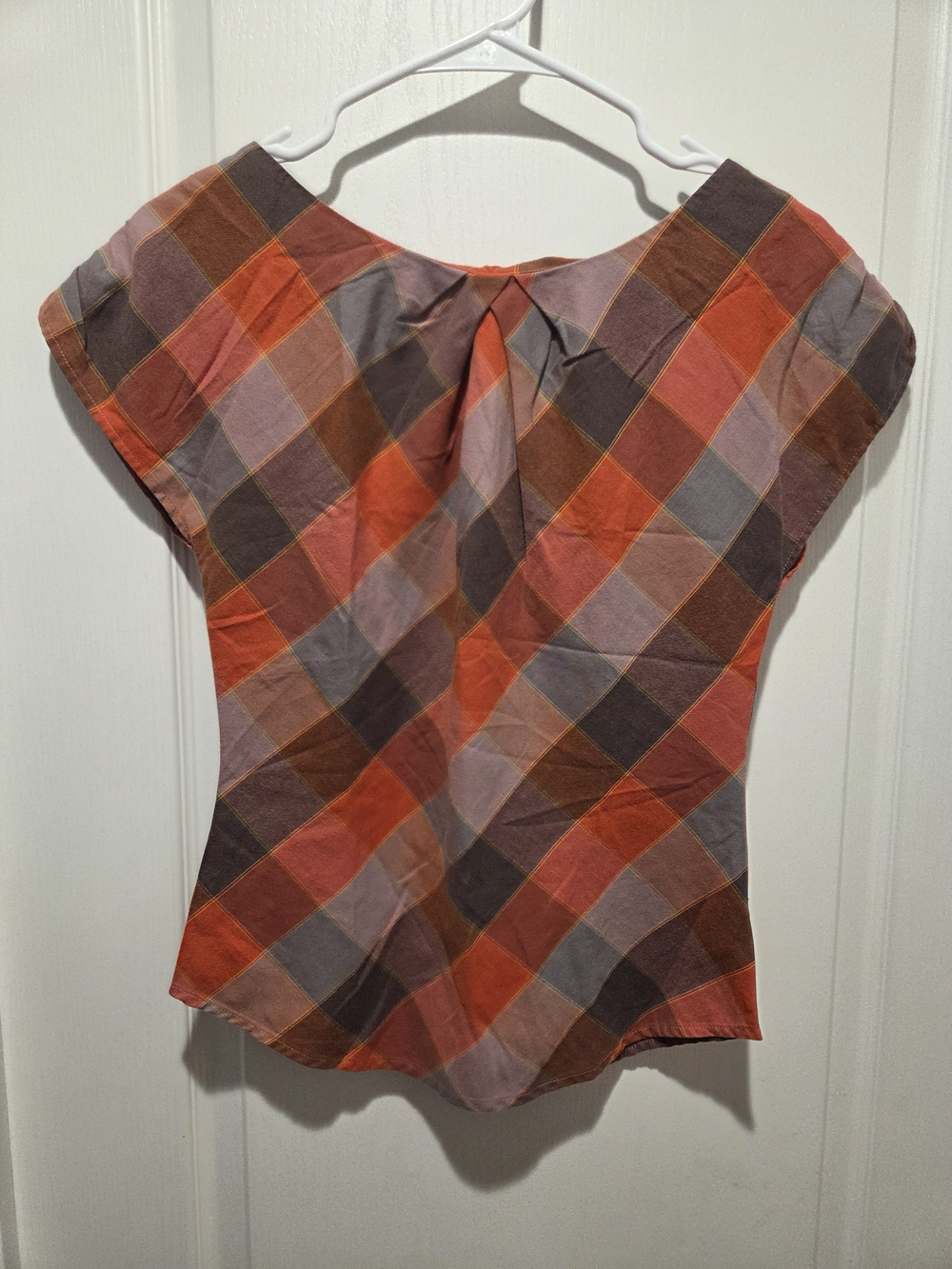 Patagonia Diagonal Plaid Short-Sleeve Blouse in Orange, Brown, Gray